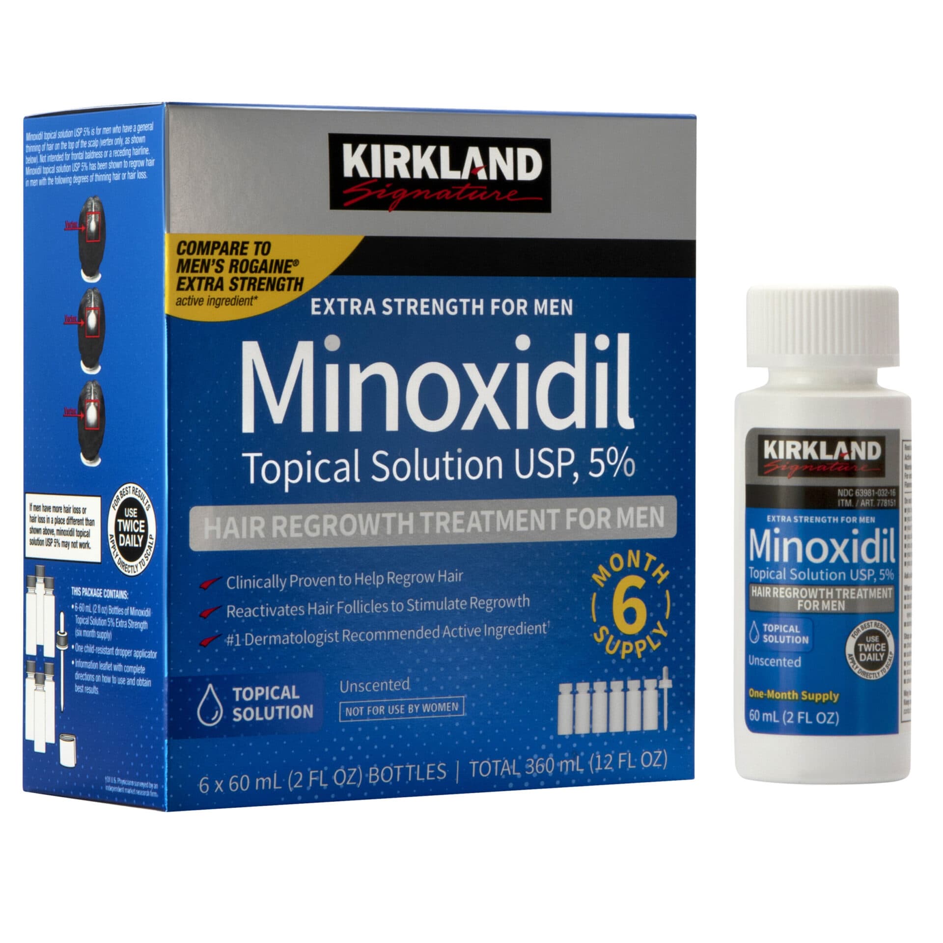 Kirkland Signature Hair Regrowth Treatment Extra Strength for Men, 5% Minoxidil 60ml 1Pcs Topical Solution